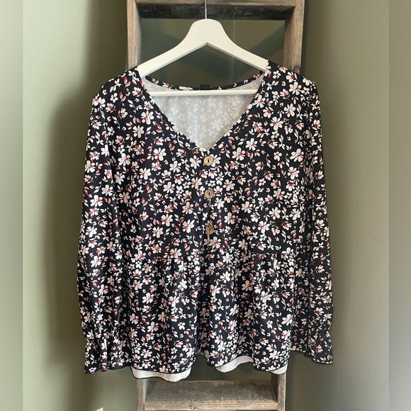 SHEIN Tops - Shein Curve Floral Peplum Blouse